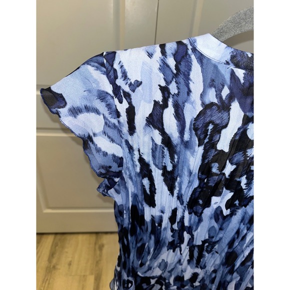 Allison Taylor Y2K Blue Black Abstract V-Neck Short Sleeve RetroBlouse Women's M - Picture 8 of 11